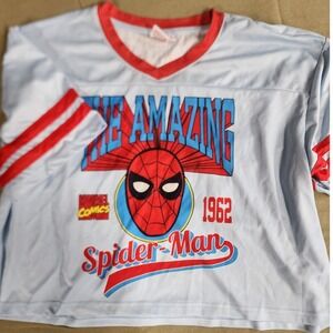 🕷Marvel Comics Spider-Man Graphic Mesh Cropped Top Jersey. Streetwear Y2K retro